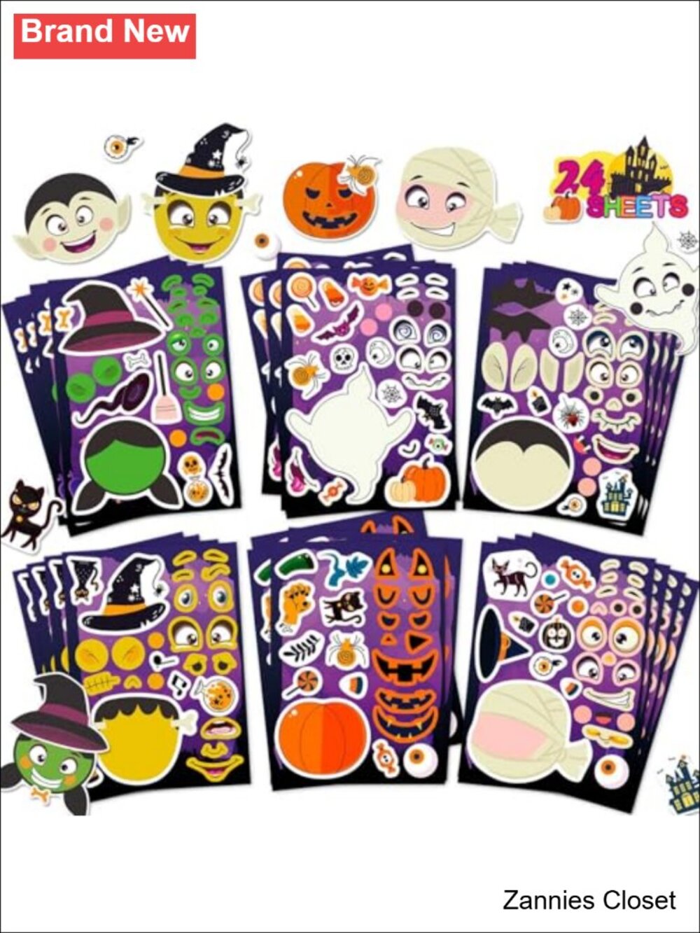 👻 Mix & Match Halloween Character Stickers 24 Sheets Kids Craft